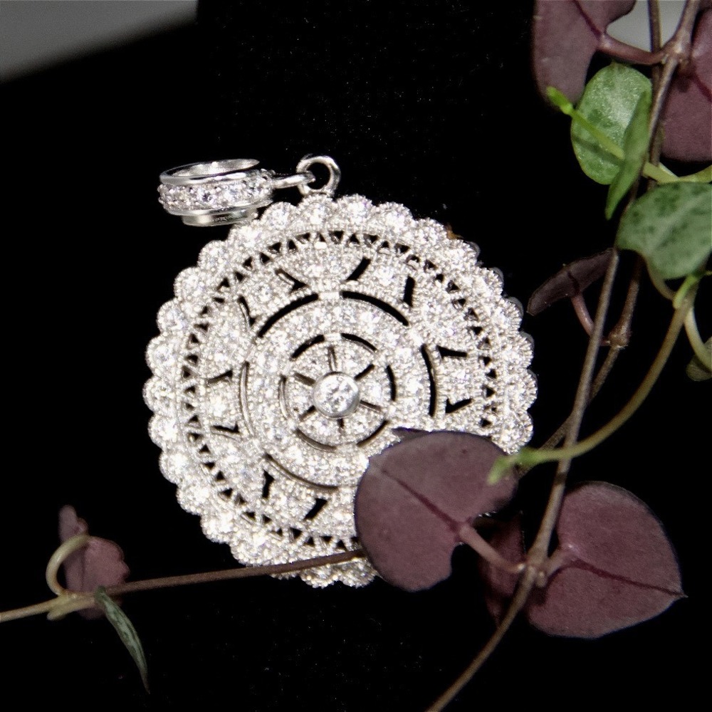 ESPO 925 Sterling Silver Cubic Zirconia Mandala Pendant Magnetic‎ Clasp Bail